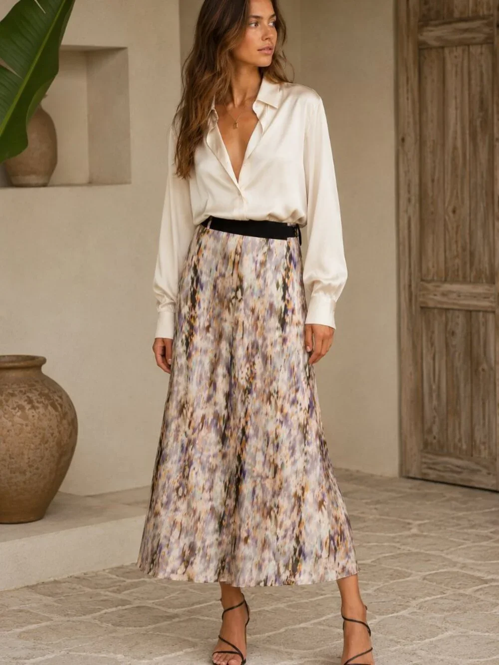 A.L.C. 100% Silk Maxi Wrap Skirt Women Size 6 Abstract Print Long Designer Skirt - Picture 1 of 7